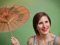 2016-04-02 Lexy in blue and purple vintage style one-piece swimsuit by M&S