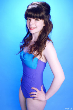 p20160522 Ronnie97 in vintage style purple and blue tummy-control one-piece swimsuit, by M&S