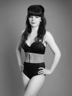 20160522 Ronnie97 in black strapless Miraclesuit bodyshaper and leather corset belt