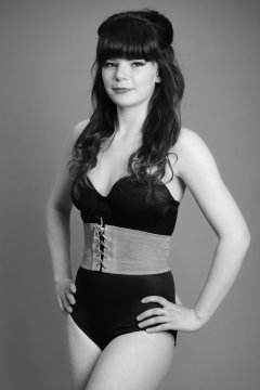 20160522 Ronnie97 in black strapless Miraclesuit bodyshaper and leather corset belt