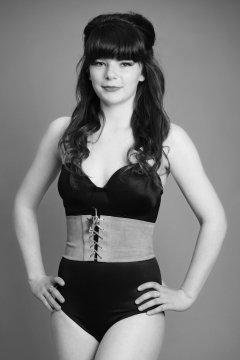 20160522 Ronnie97 in black strapless Miraclesuit bodyshaper and leather corset belt