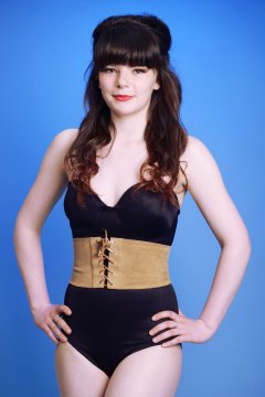 20160522 Ronnie97 in black strapless Miraclesuit bodyshaper and leather corset belt