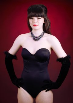 20160522 Ronnie97 in black strapless Miraclesuit bodyshaper and tightly-laced underbust corset