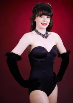 20160522 Ronnie97 in black strapless Miraclesuit bodyshaper and tightly-laced underbust corset