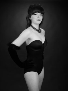 20160522 Ronnie97 in black strapless Miraclesuit bodyshaper and tightly-laced underbust corset