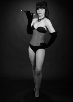 20160522 Ronnie97 in black strapless Miraclesuit bodyshaper and tightly-laced underbust corset