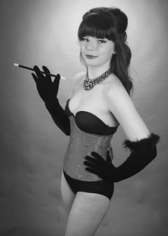 20160522 Ronnie97 in black strapless Miraclesuit bodyshaper and tightly-laced underbust corset