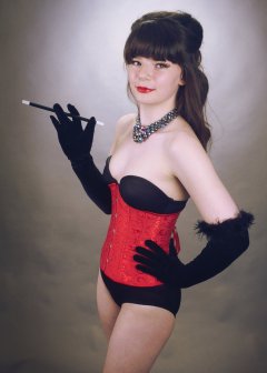 20160522 Ronnie97 in black strapless Miraclesuit bodyshaper and tightly-laced underbust corset