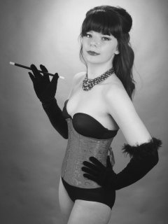 20160522 Ronnie97 in black strapless Miraclesuit bodyshaper and tightly-laced underbust corset