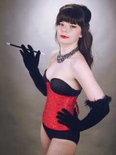 20160522 Ronnie97 in black strapless Miraclesuit bodyshaper and tightly-laced underbust corset