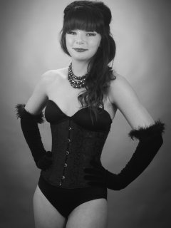 20160522 Ronnie97 in black strapless Miraclesuit bodyshaper and tightly-laced underbust corset