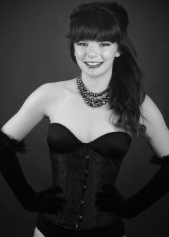 20160522 Ronnie97 in black strapless Miraclesuit bodyshaper and tightly-laced underbust corset