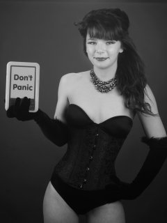 20160522 Ronnie97 in black strapless Miraclesuit bodyshaper and tightly-laced underbust corset