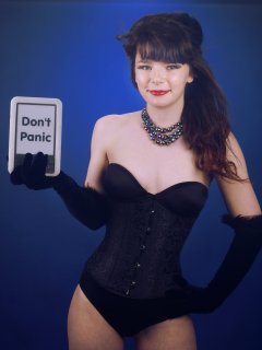 20160522 Ronnie97 in black strapless Miraclesuit bodyshaper and tightly-laced underbust corset