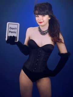20160522 Ronnie97 in black strapless Miraclesuit bodyshaper and tightly-laced underbust corset