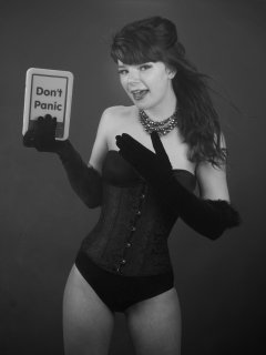 20160522 Ronnie97 in black strapless Miraclesuit bodyshaper and tightly-laced underbust corset