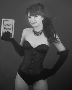 20160522 Ronnie97 in black strapless Miraclesuit bodyshaper and tightly-laced underbust corset