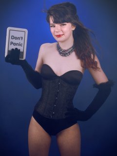 20160522 Ronnie97 in black strapless Miraclesuit bodyshaper and tightly-laced underbust corset