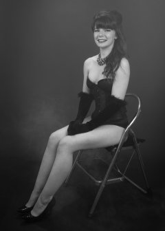 20160522 Ronnie97 in black strapless Miraclesuit bodyshaper and tightly-laced underbust corset