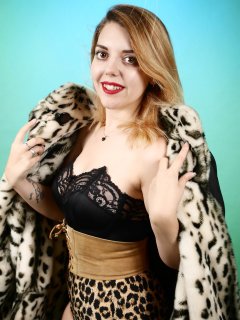 2016-07-10 Pixie-Lou in black strapless bra and animal print pantie girdle, worn as hotpants