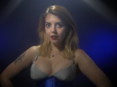 2016-07-10 Pixie-Lou in the cloning lab wearing silver Naturana pantie Corselette and tightly-laced blue underbust corset