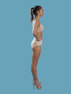 2016-09-09 Danielle Morrison beighe sports bra and 60s style panelled pantie girdle, worn as hotpants