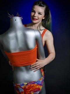 2016-10-09 - Ronniee in orange top and multi-coloured bikini bottoms