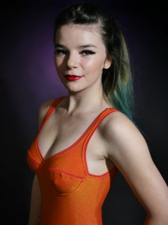 2016-10-09 - Ronniee in orange top and multi-coloured bikini bottoms