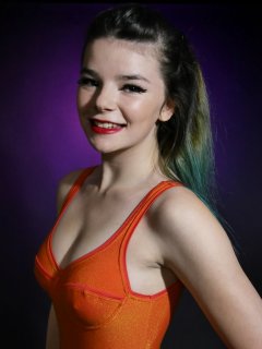 2016-10-09 - Ronniee in orange top and multi-coloured bikini bottoms