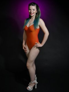 2016-10-09 - Ronniee in orange top and multi-coloured bikini bottoms