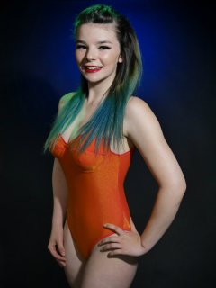 2016-10-09 - Ronniee in orange top and multi-coloured bikini bottoms
