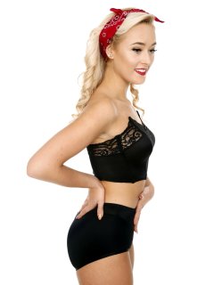 2016-11-06 Fleur in black strapless bra and black control briefs worn as hotpants
