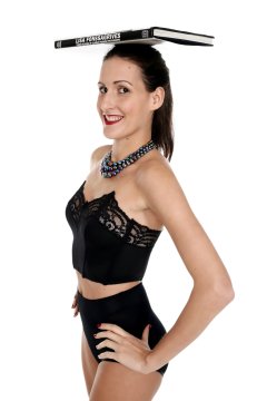 2016-11-20 MissGlamour in black strapless bra and black control briefs worn as hotpants