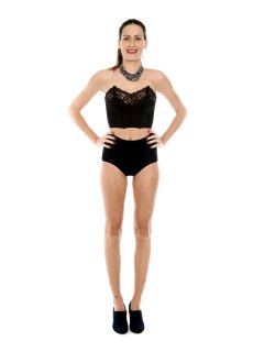 2016-11-20 MissGlamour in black strapless bra and black control briefs worn as hotpants