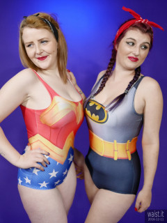 2016-12-11 Miss Danni Lou and her friend Char in superhero swimsuits