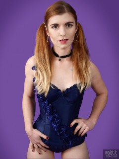 2016-12-28 Helen Rose her own blue corset and 60s style blue pantie girdle worn as hotpants