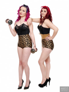 2017-01-21 MissDaniLou and Tasha working out in leopard print control briefs, worn as hot pants