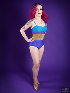 2017-01-21 Tasha in blue tummy-control vintage style one-piece swimsuit by M&S