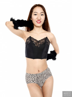 2017-01-28 Salina Pun black strapless bra and tight animal print control briefs worn as hot-pants