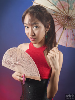 2017-01-28 Salina Pun red cocktail dress and tightly-laced black underbust corset