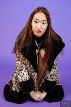 2017-02-04 Salina Pun little black stretchy lycra dress worn under fur coat