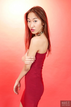 2017-02-04 Salina Pun in little maroon dress - chosen by model