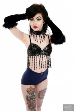 2017-02-18 Alexa Rose in jewelled dance top and blue lycra pante girdle worn as hot-pants