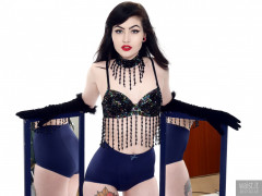 2017-02-18 Alexa Rose in jewelled dance top and blue lycra pante girdle worn as hot-pants