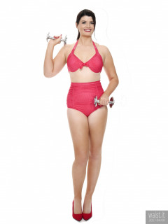2017-04-09 Imogen red and white polka dot two piece swimsuit