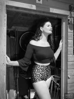 2017-04-09 Imogen black top and animal print control briefs worn as hotpants