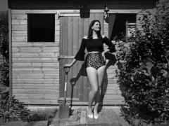 2017-04-09 Imogen black top and animal print control briefs worn as hotpants