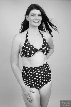 2017-04-09 Imogen blue and white polka dot two piece swimsuit