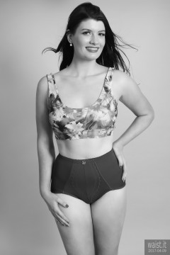2017-04-09 Imogen multicoloured top and blue control briefs worn as hotpants