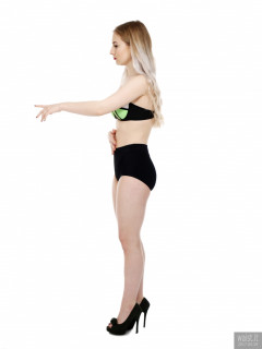 2017-05-19 Laura Sele bikini top and black control briefs worn as hotpants